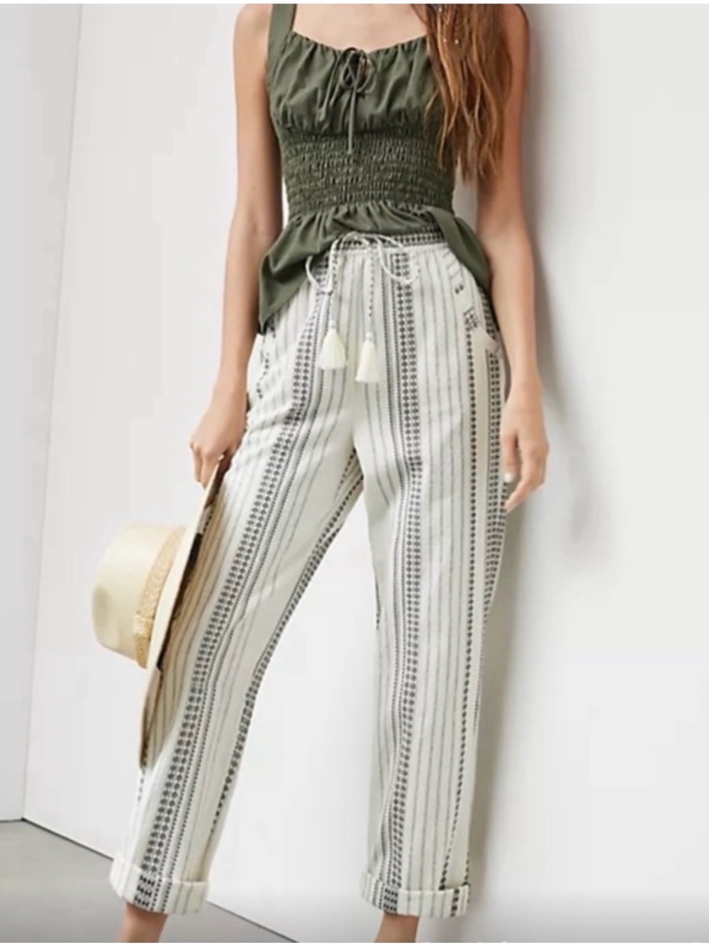 Anthropologie Black & Cream Patterned Drawstring Pants women’s size XS